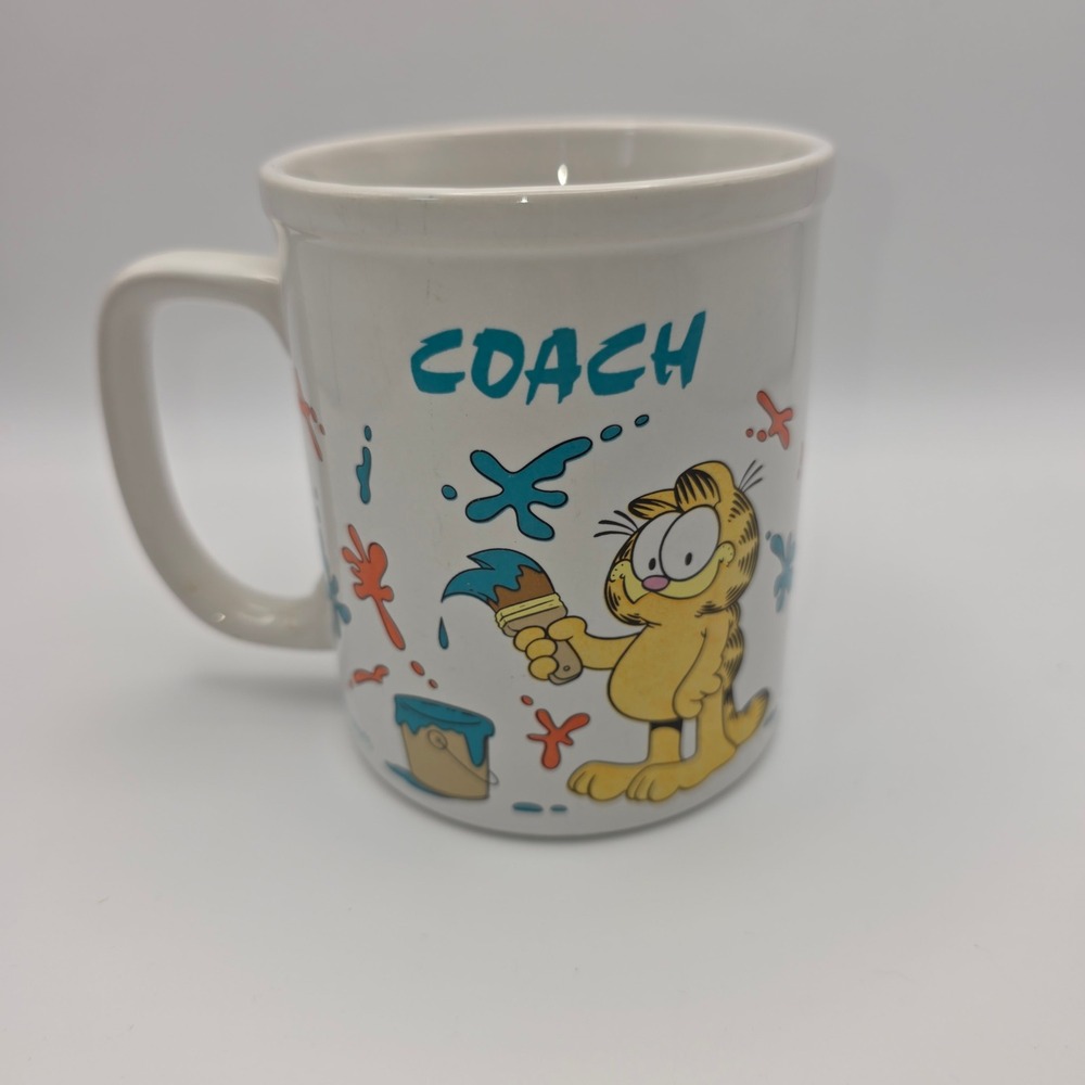 Vintage 1978 Garfield Coach Ceramic Coffee Mug Enesco Paint Splatter Korea